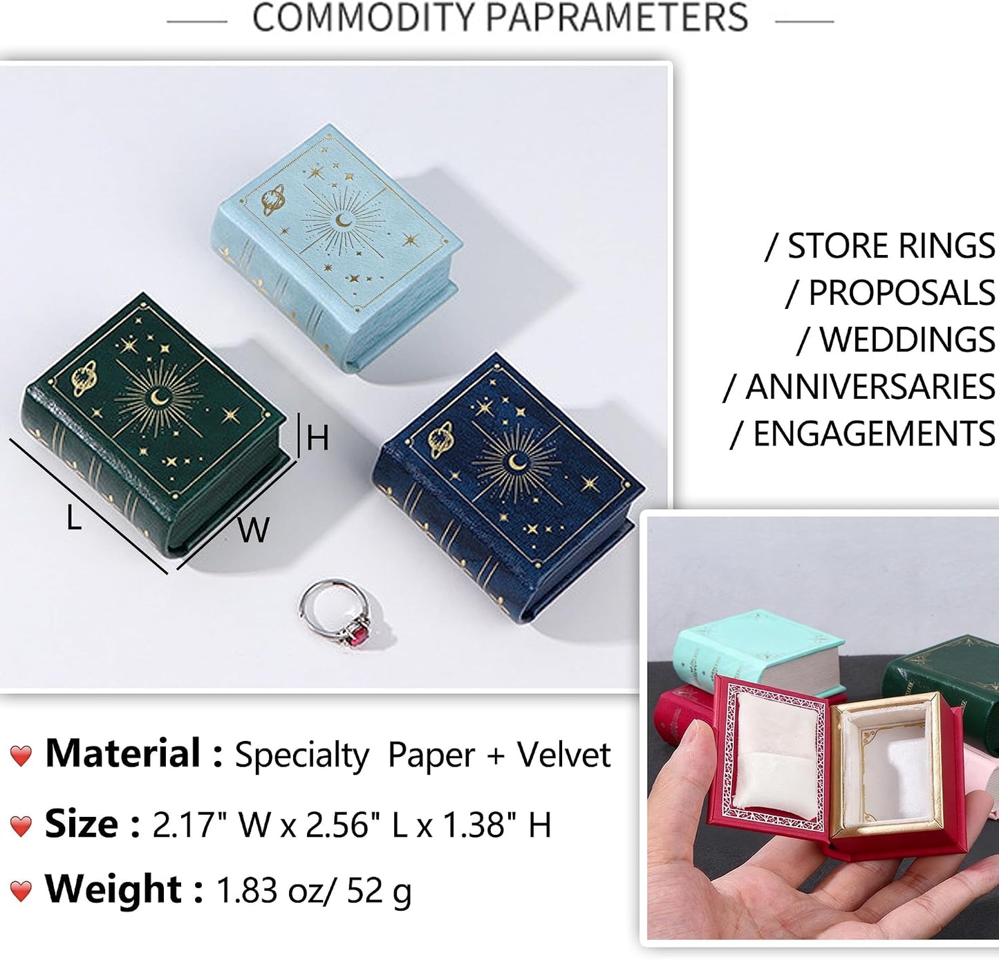 Vintage Magic Book-Shaped Ring Box / Red