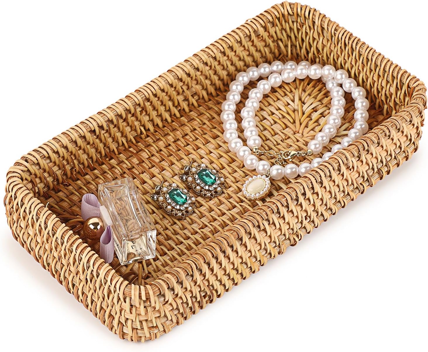 Key Basket for Entryway Table Natural Rattan Serving Tray Small / 8.3 x 4.7 x 1.6 / Natural Color