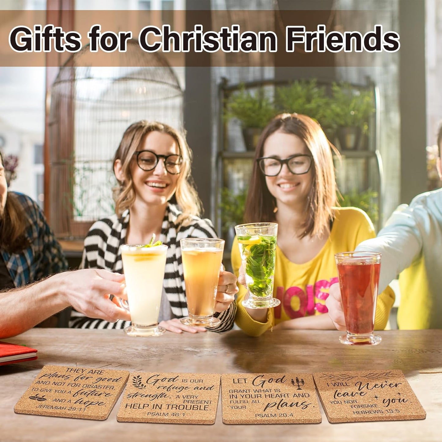 Bible Verses 4" Christian Cork Drink Coasters Set Bulk for Adults / Square / Set of 50