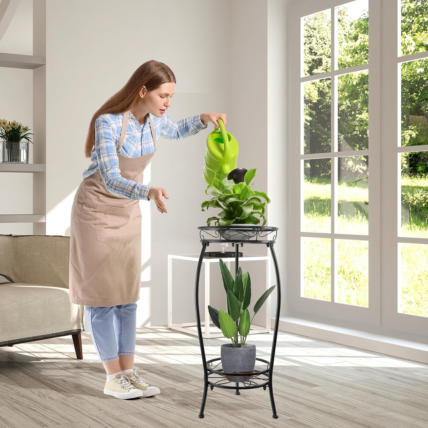 Plant Stand Indoor Outdoor 27.1'', 2 Tier Tall Metal Plant Stands, Heavy Duty Rustproof Corner Flower Potted Rack for