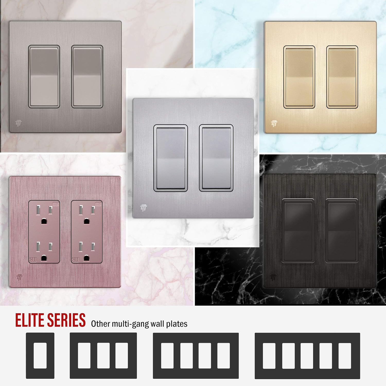 ENERLITES 2-Gang Brushed Silver Screwless Decorator Wall Plate Outlet Cover | 10 Pack, Size 4.68" x 4.73", Fits light