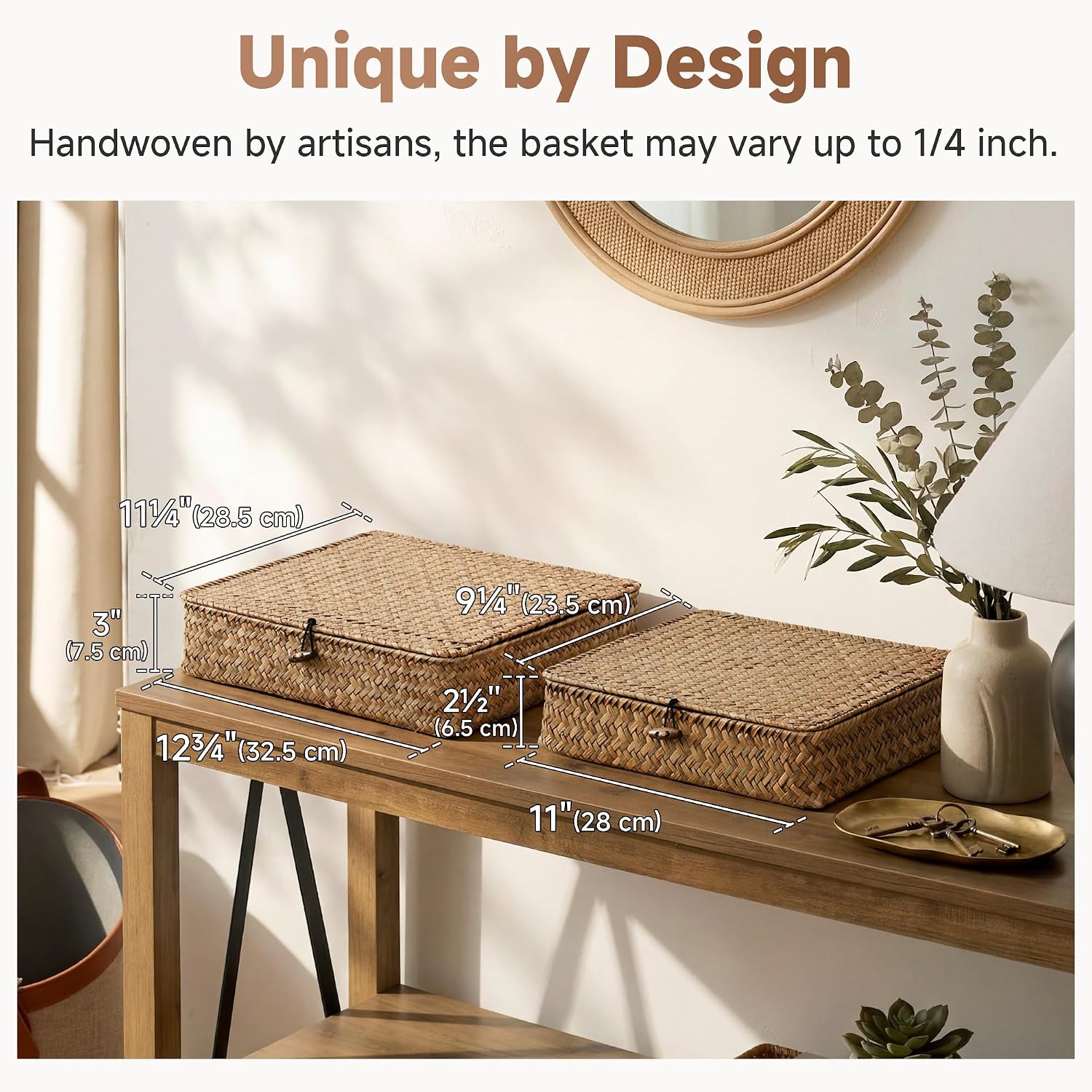 Wicker Basket / Flat Wicker Storage Bins / Brown