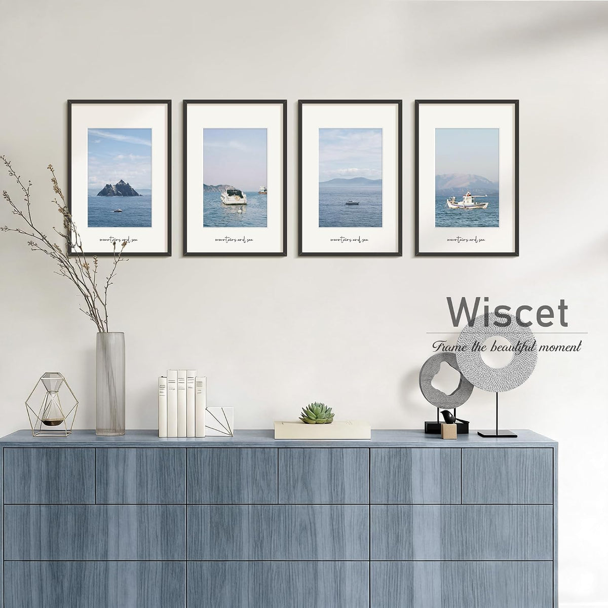 Wiscet 11x17 Picture Frame Set of 4, for Wall Mounting, Black | Display Picture 8x12 with Mat or 11x17 Poster Frame