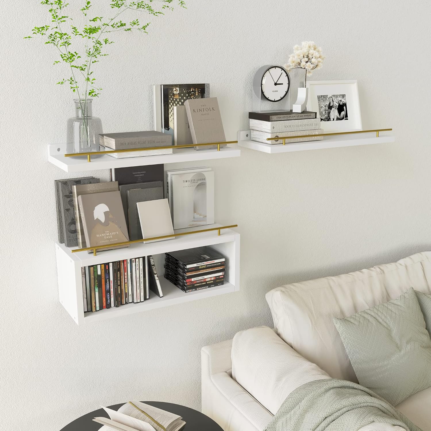 Floating Shelves for Wall with Cube Shelf, Wall Shelves with Metal Rail for Decor, Bathroom Organizers and Storage