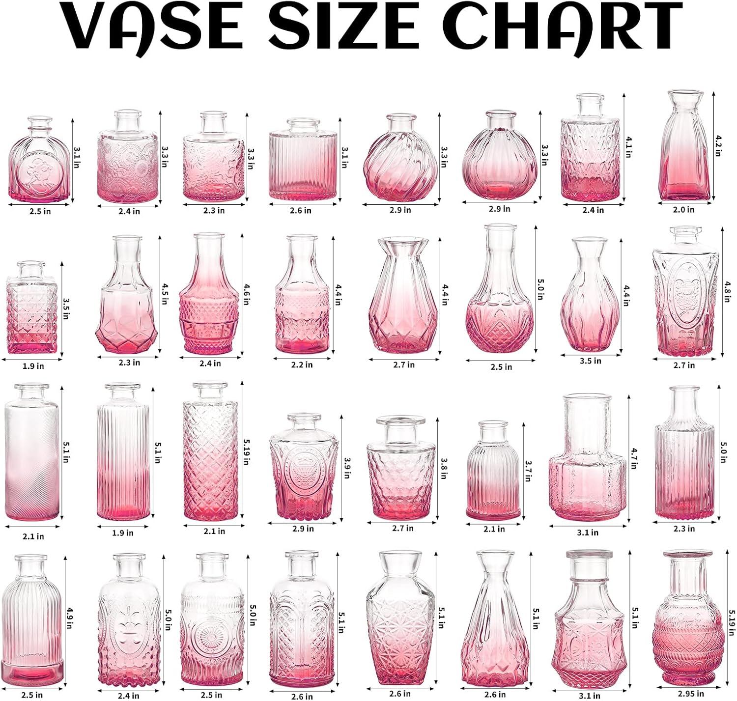 Bud Vases / Small Vases for Flowers / Pink / Set of 32