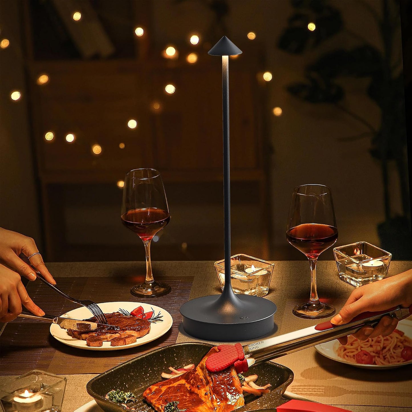 Cordless Table Lamps Rechargeable, Black 2PC | LED Desk Lamp 4000mAh Battery Operated Outdoor Waterproof Portable Touch
