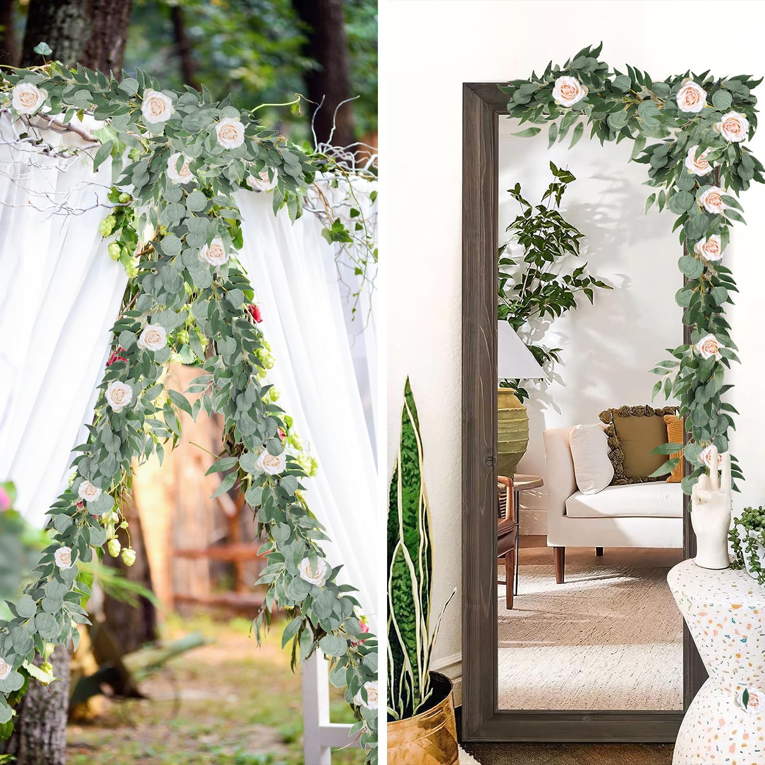 Artificial Eucalyptus Garland / Willow Leaves Eucalyptus Garland / Set of 2