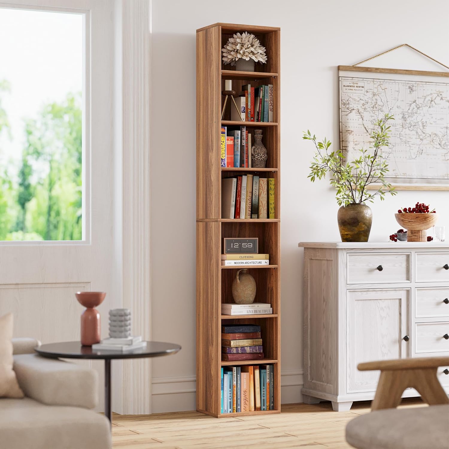Floor Standing Display Storage Shelves in Tall / Oak Brown / 71 Inch