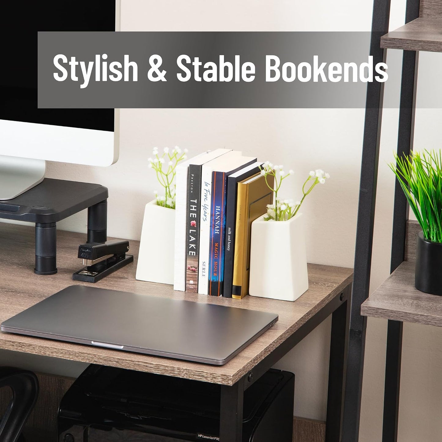 Cement Planter Bookends / White Cement Planter Bookend / Set of 2