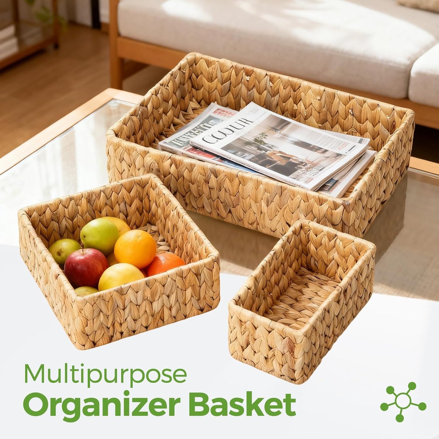 Large and Small Wicker Baskets Set / Natural / Set of 3