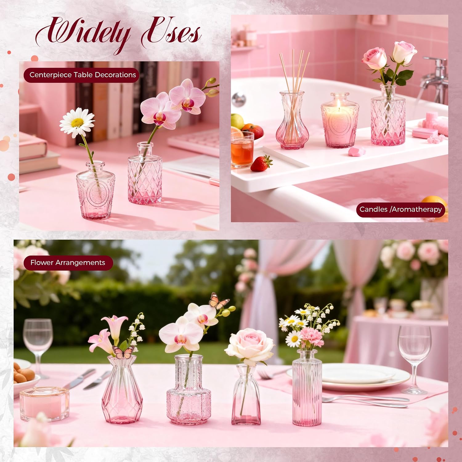 Vases / Small Bud Vases for Flowers / Pink / Set of 12