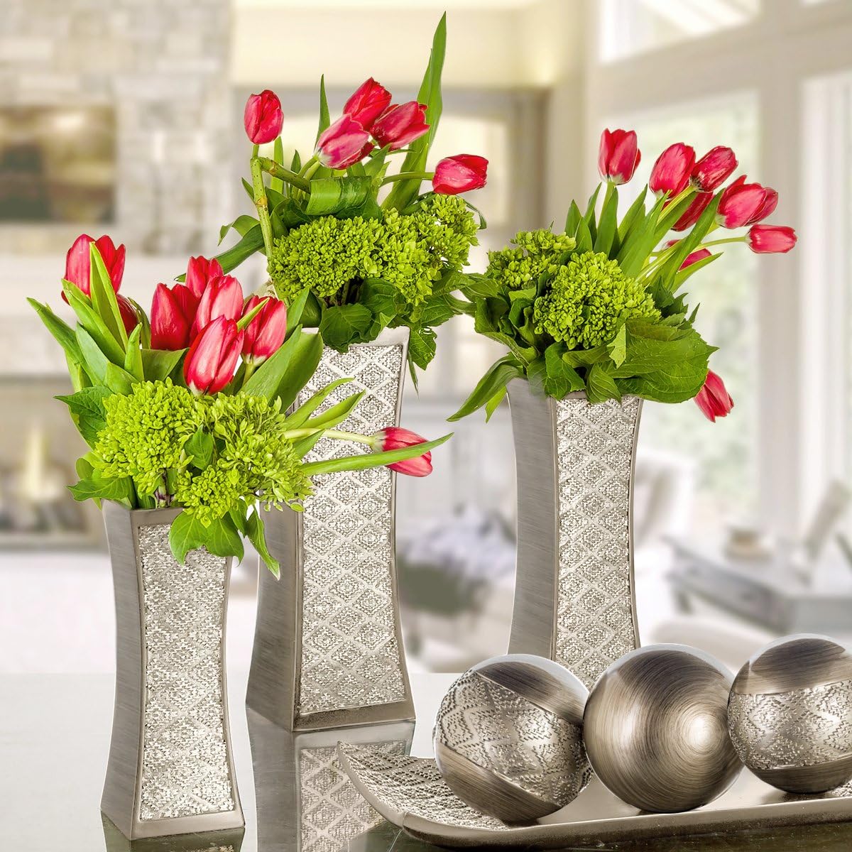 Dublin Decorative Tray and Orbs Balls Set / Silver