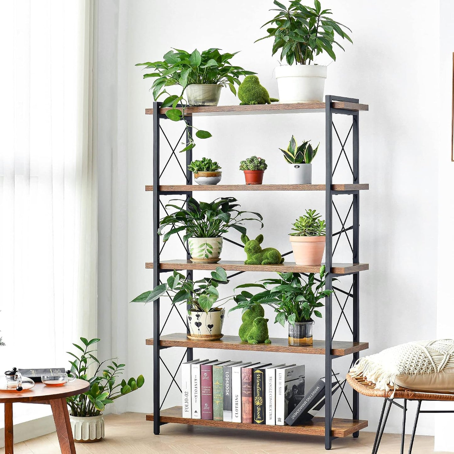 Metal Frame / Rustic Open Book Shelf / 5-tier / Rustic Brown