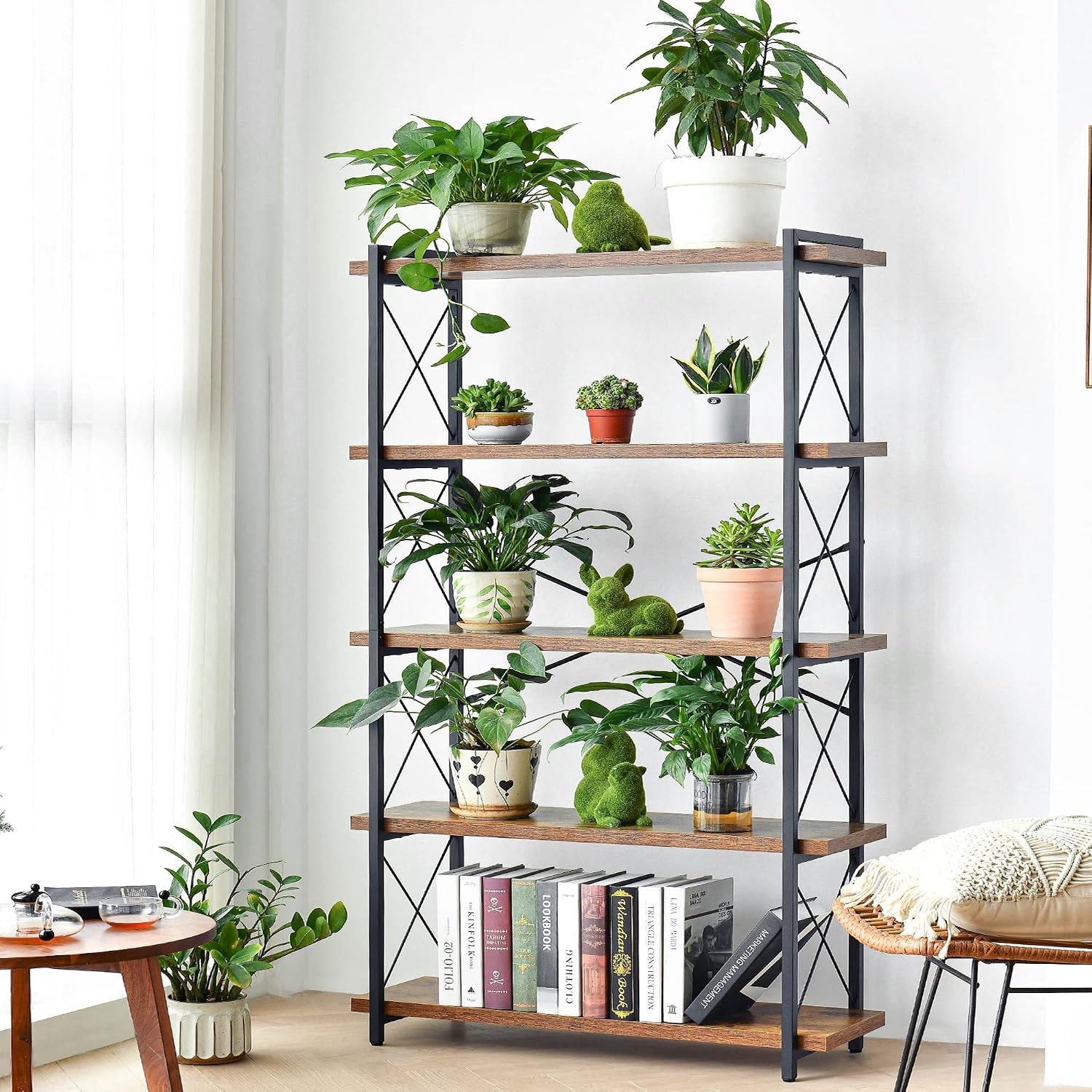 Metal Frame / Rustic Open Book Shelf / 5-tier / Rustic Brown