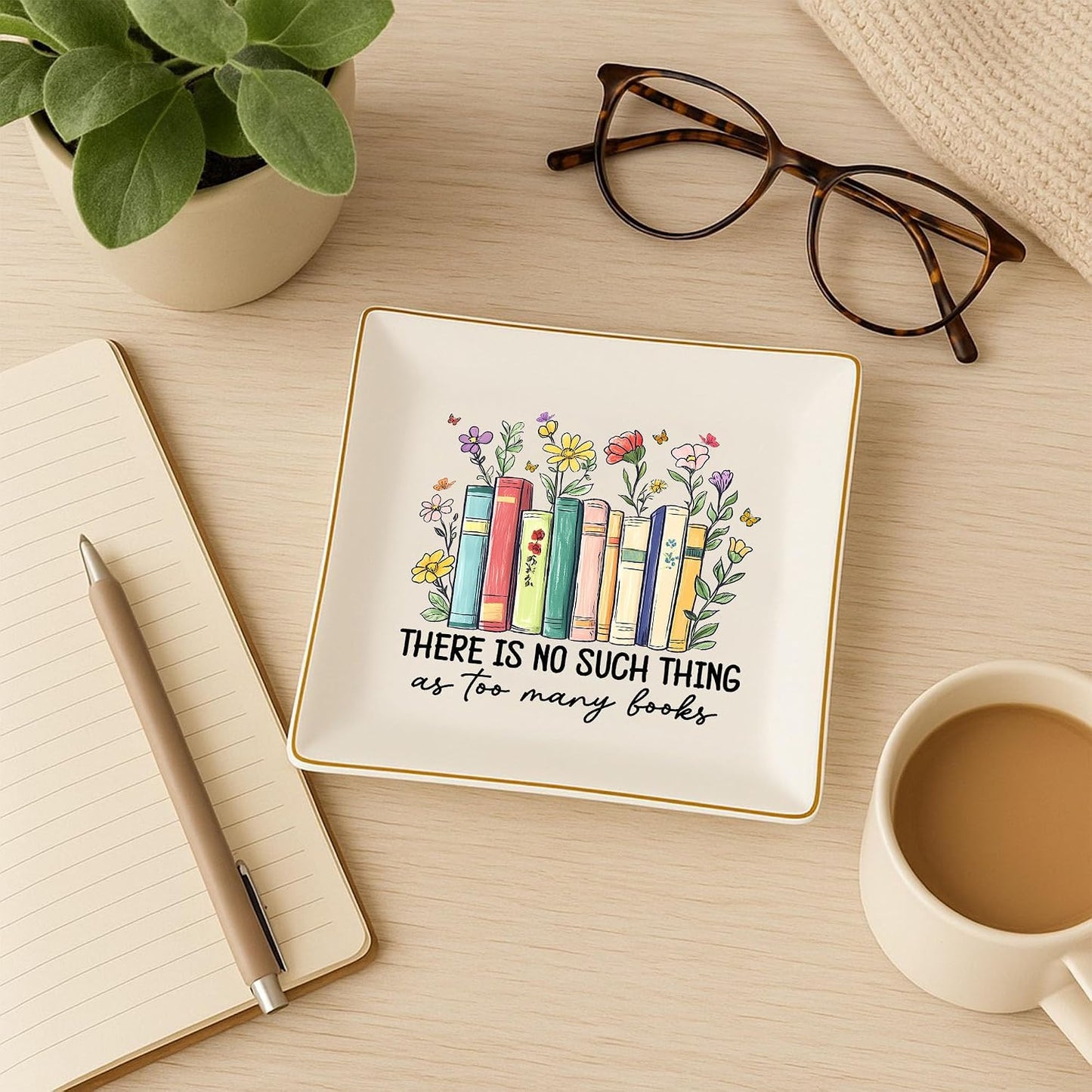 Floral Books 4" Jewelry Dish / Book Lovers
