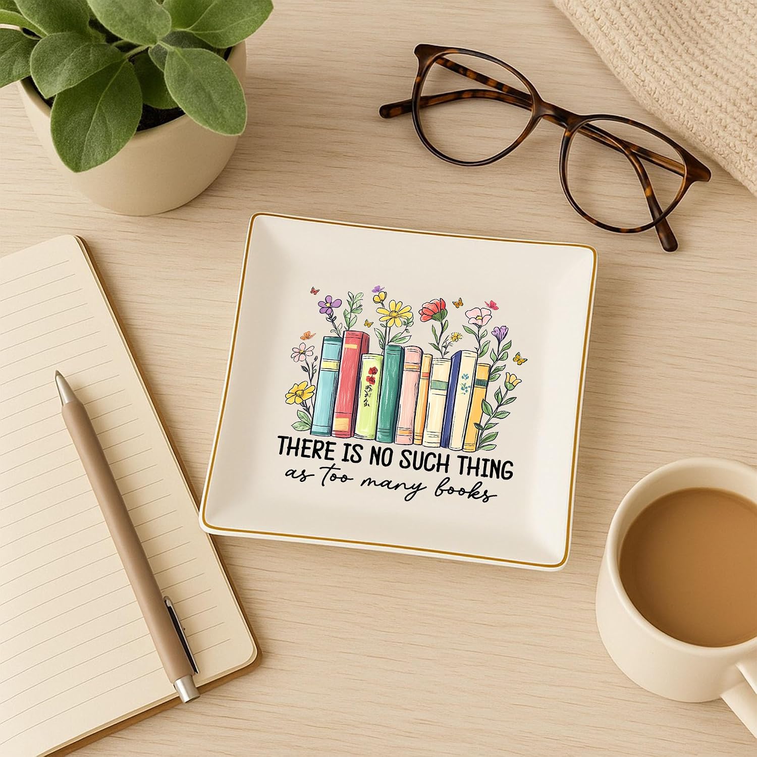 Floral Books 4" Jewelry Dish / Book Lovers