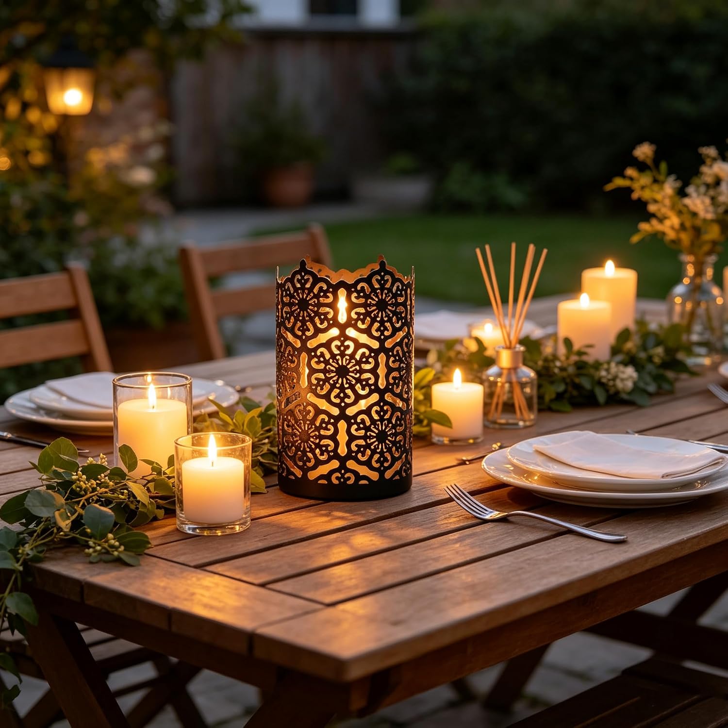 Hosley's Set of 2 Flower 7" High Cut Bronze Candle Holder & Lantern. Ideal for Use with Hosley Highly Scented Candles
