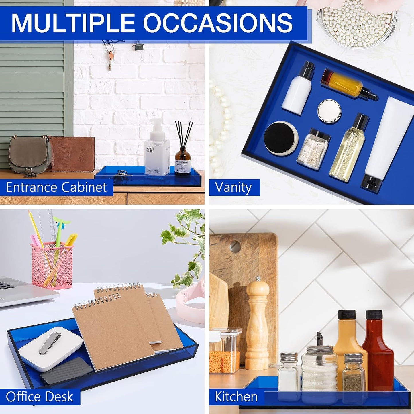 Acrylic Tray 5mm Thicken for Vanity Makeup / Blue / 12 x 6 x 1.2
