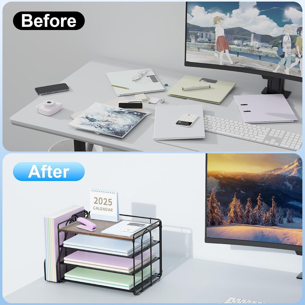 Spacrea 4 Tier Paper Organizer for Desk with File Organizer | Desk Organizers and Accessories Desk Accessories &
