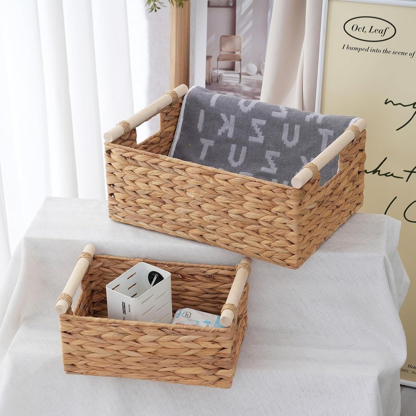 Woven Storage Baskets Set / 3PC / Rectangle / Natural / Set of 3