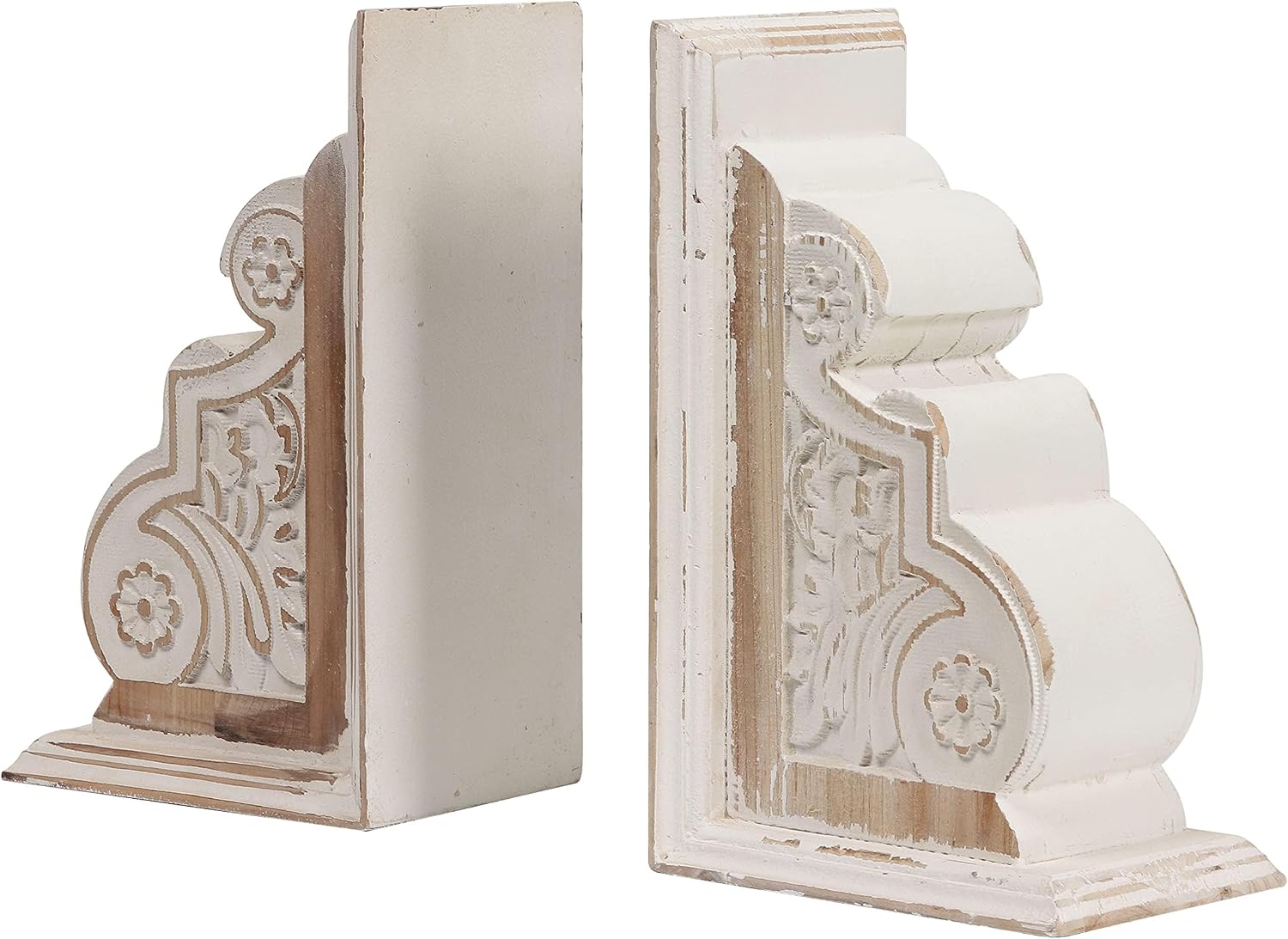 Carved Pattern Farmhouse Book Ends / White