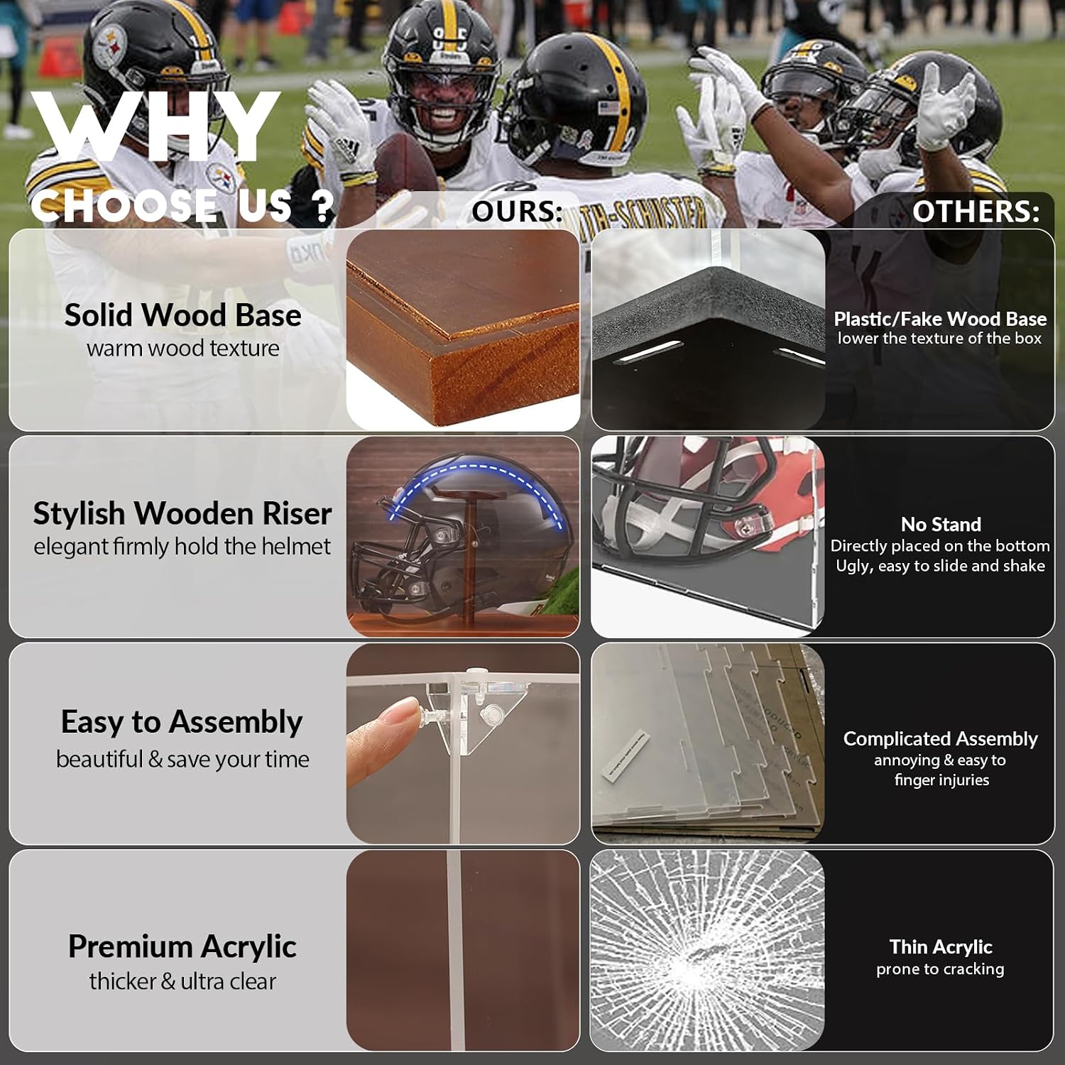 Football Helmet Display Case, Full Size Acrylic Baseball Motorcycle Helmet Showcase, UV Protection Souvenirs and