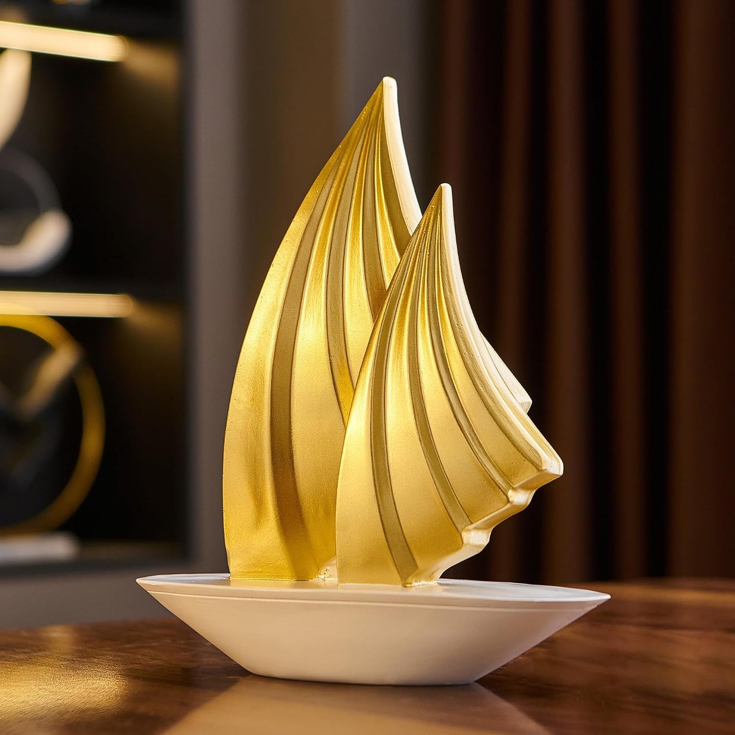 Home Decor Modern Art Resin Statue Table Decoration- Boat Resin Home Decorations / Gold