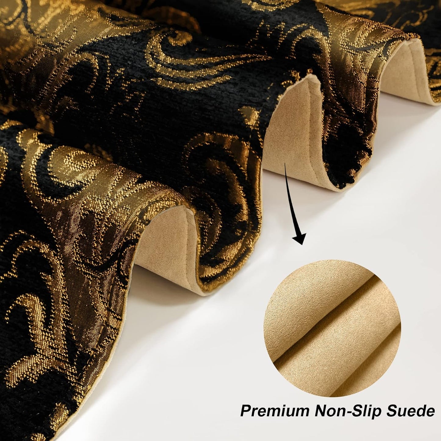 Loom and Mill Luxury Vintage Chenille Table Runner 108 Inches Long, Black | Damask Jacquard Table Runners with
