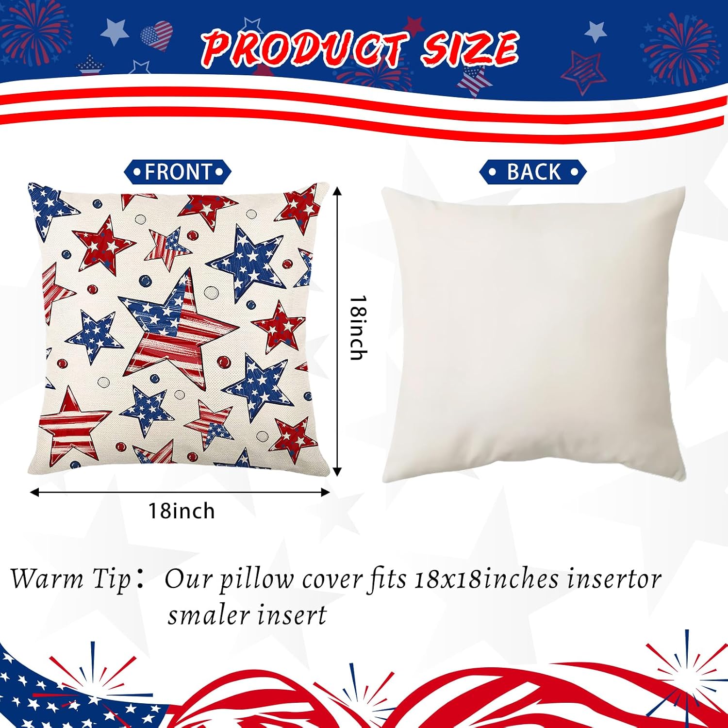 Patriotic Pillow Covers / Red White Blue 2 / 18 x 18 / Set of 4