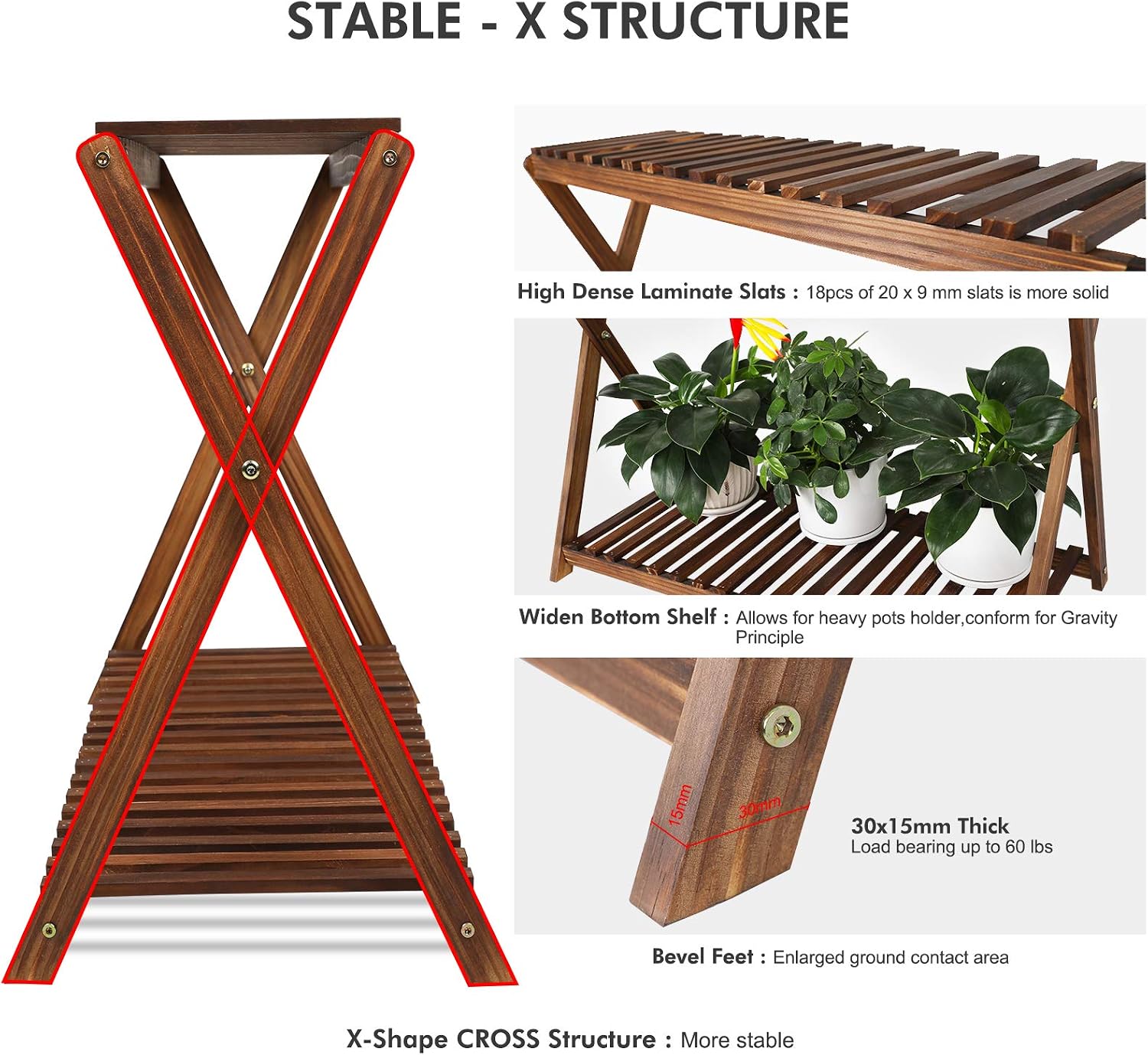 Wood Plant Stand Shelf Indoor Outdoor 2 Tier Plant Bench Corner | Stepped Flower Stand Plant Table Planter Shelf Holder