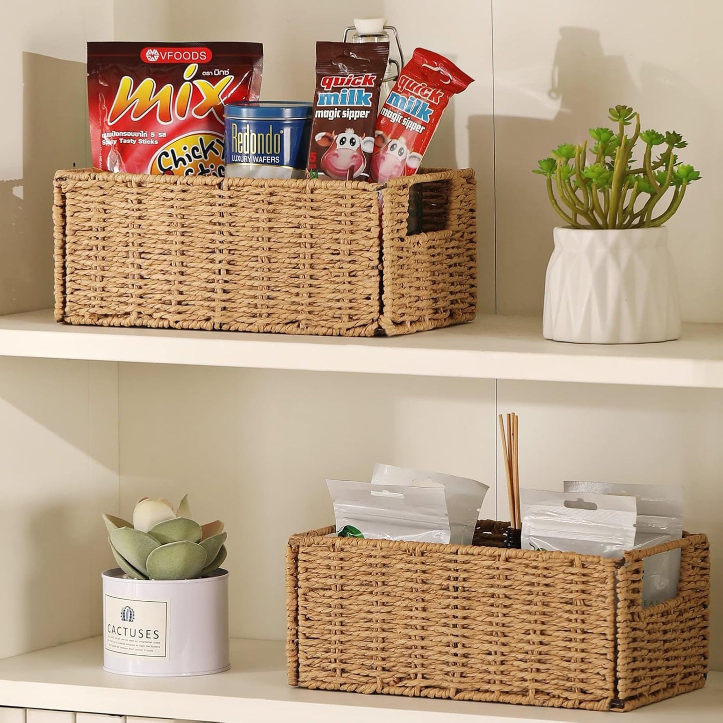 Wicker Storage Basket / Natural / 11.2"D x 6.1"W x 4.8"H / Set of 2