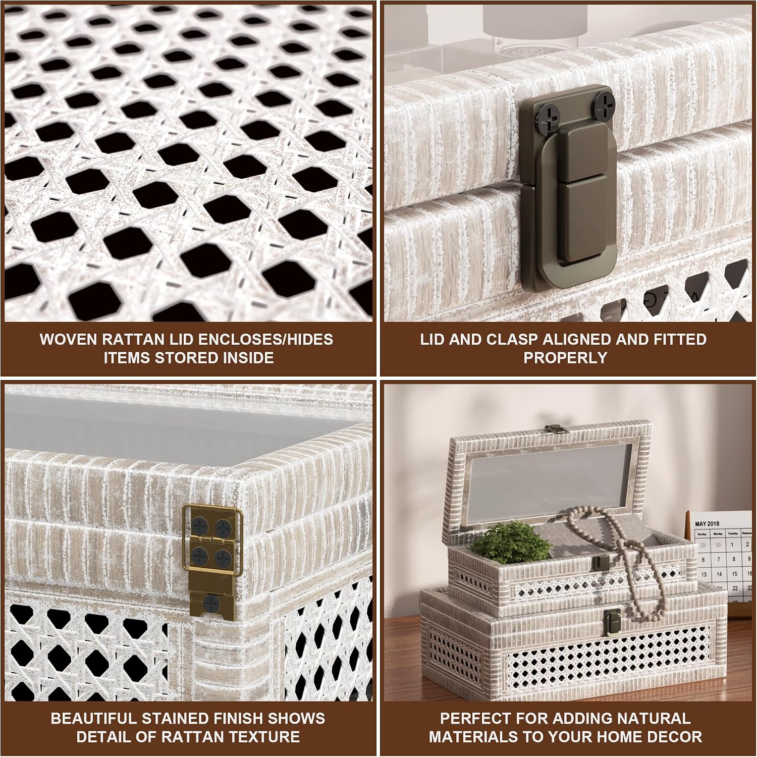 Boho Display Boxes / Washed White / Set of 2