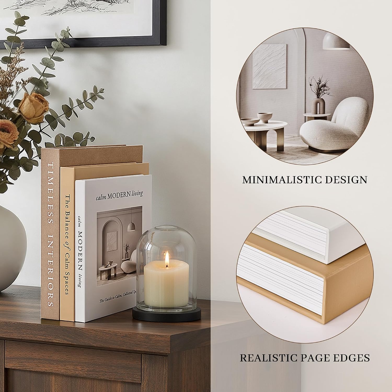Decorative Books / Stackable Fake Books / Oatmeal-beige-apricot / Set of 3