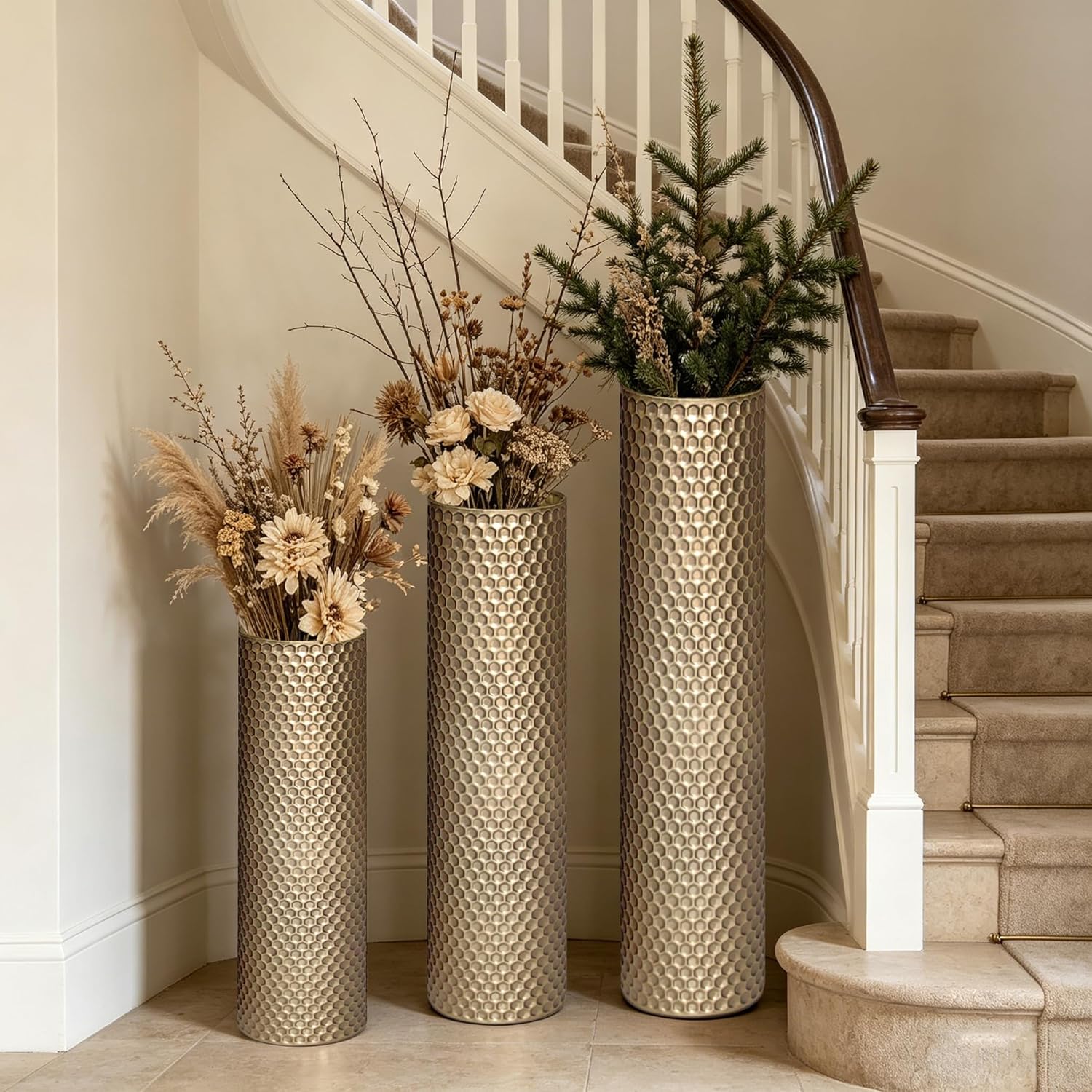 Brass Large Metal Decorative Vases / Gold / 27.6 Inch / Set of 3