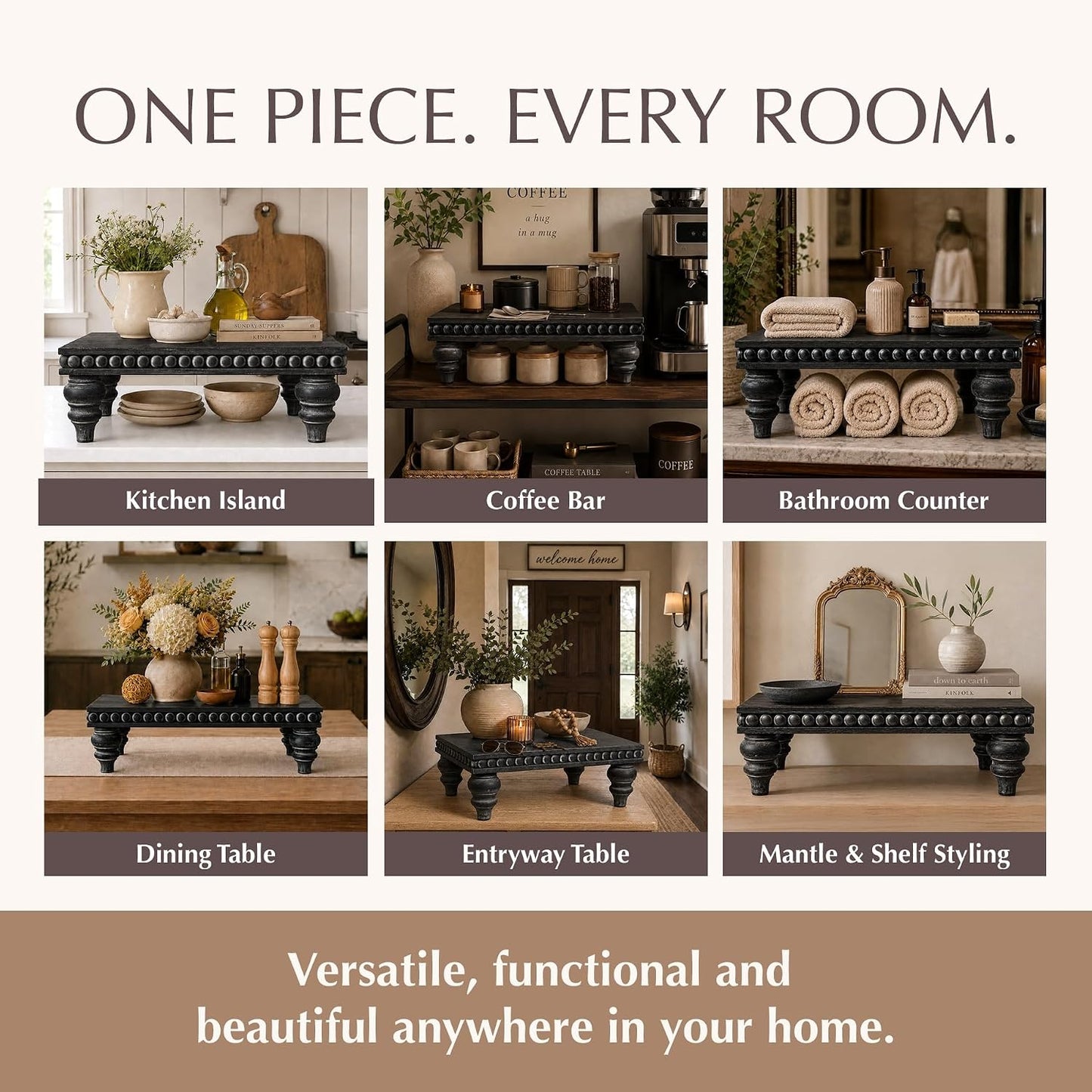 Farmhouse Beaded Riser Stand for Decor / Rustic Black