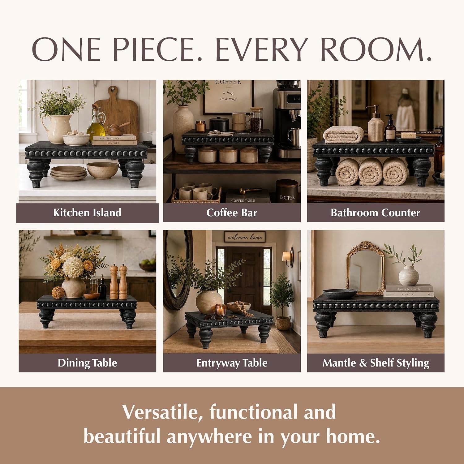 Farmhouse Beaded Riser Stand for Decor / Rustic Black