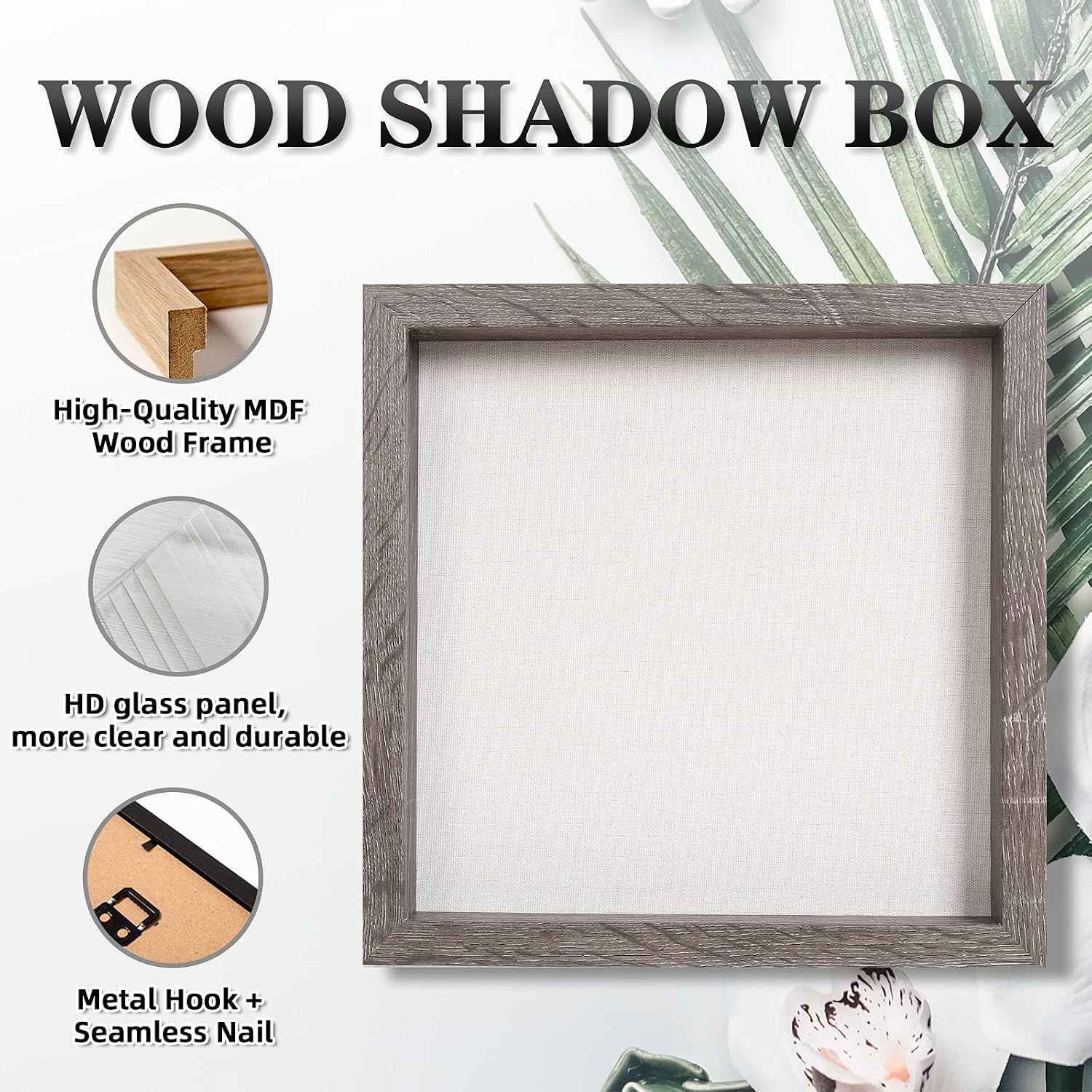 Muzilife 12x12 Shadow Box Wood Picture Frame, Tempered Glass, Texture Gray | FSC-Certified MDF | Soft Acid-free Linen
