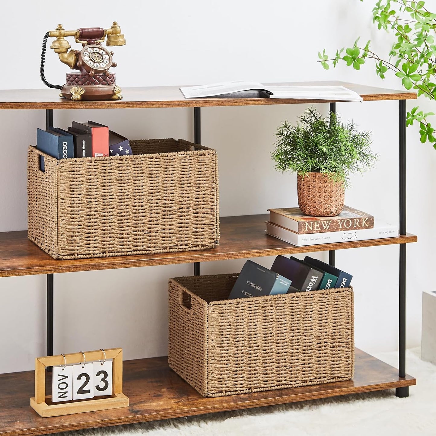 Wicker Storage Basket / Natural / 15.2"D x 10"W x 8.6"H / Set of 2