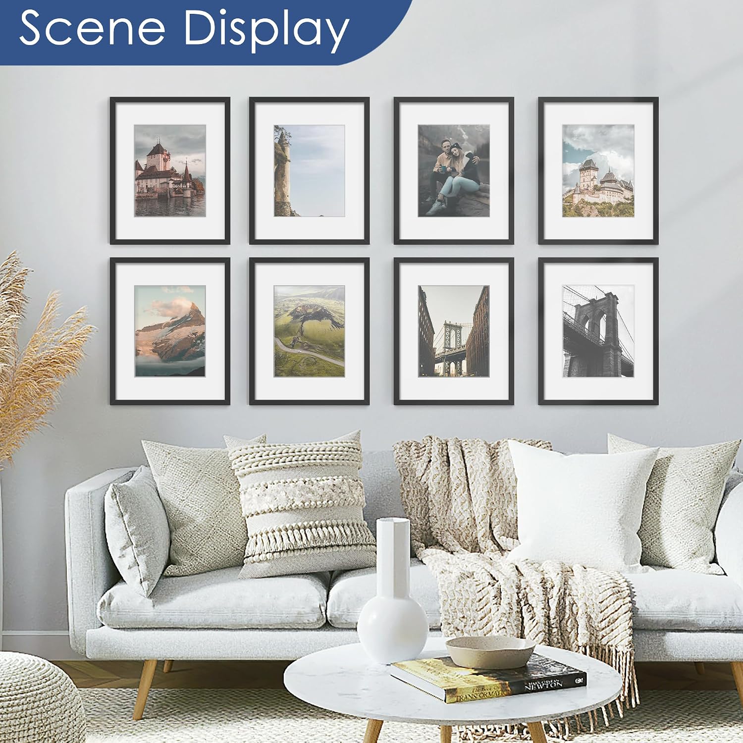 16x20 Picture Frame Set of 6, Wall Mounting Display, Black | Display 11x14 with Mat or 16x20 Without Mat, Horizontal or