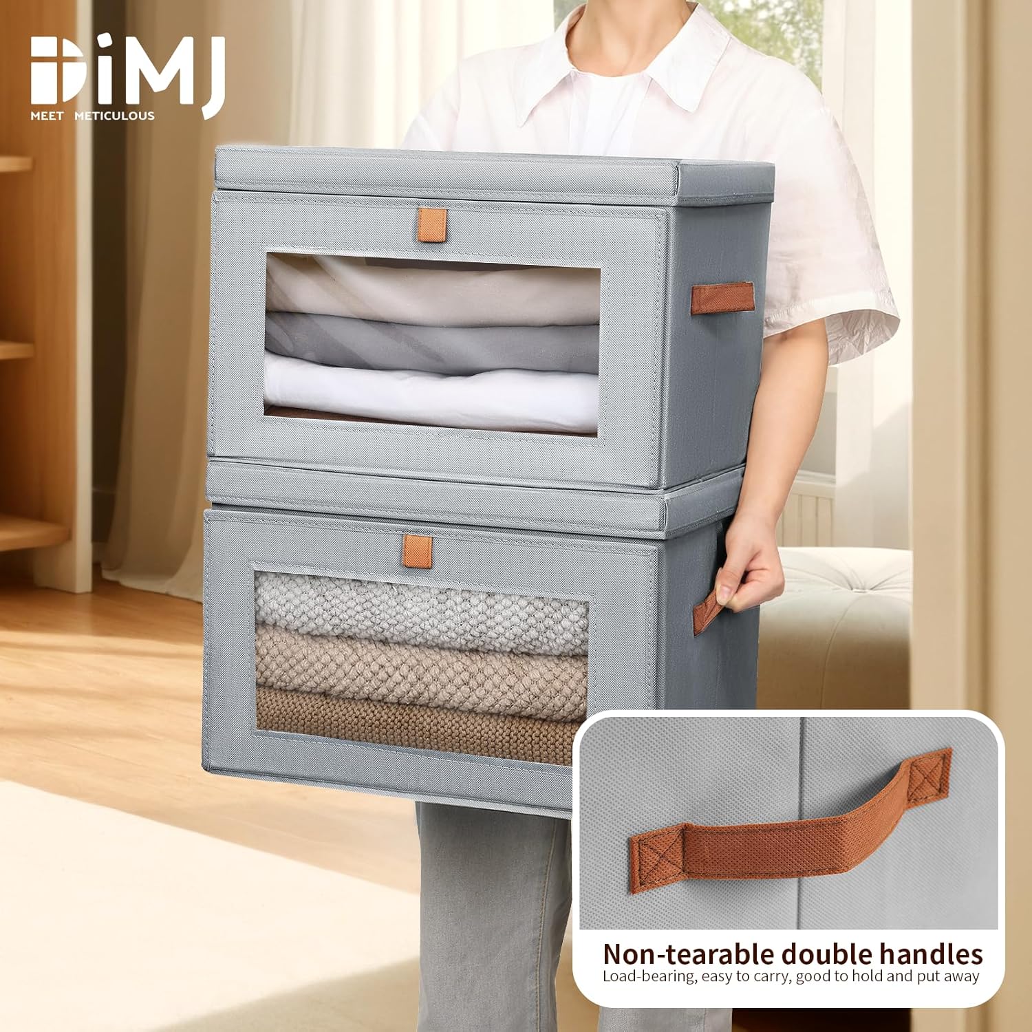 Storage Bins / Fabric Closet Organizer / Gray / Large / Set of 4