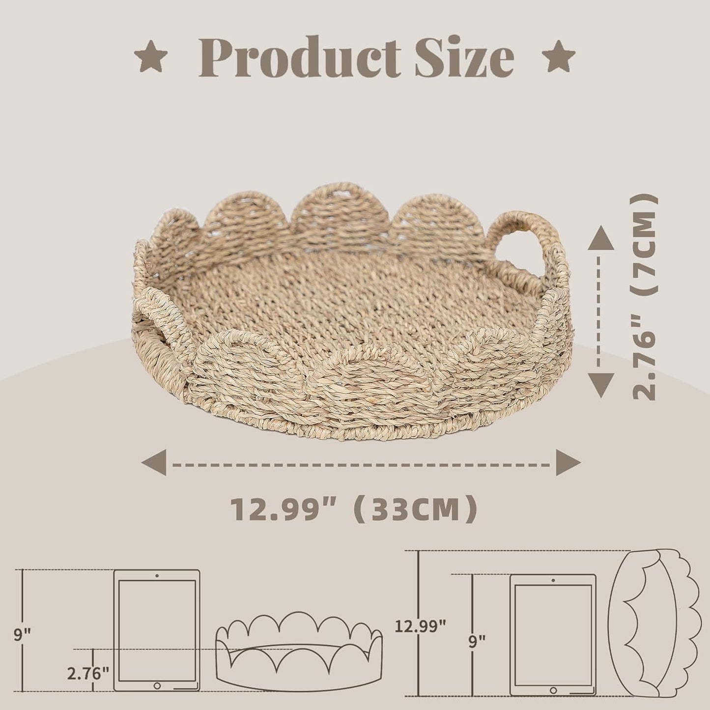 Scalloped Tray / Woven Tray for Ottoman / Seagrass