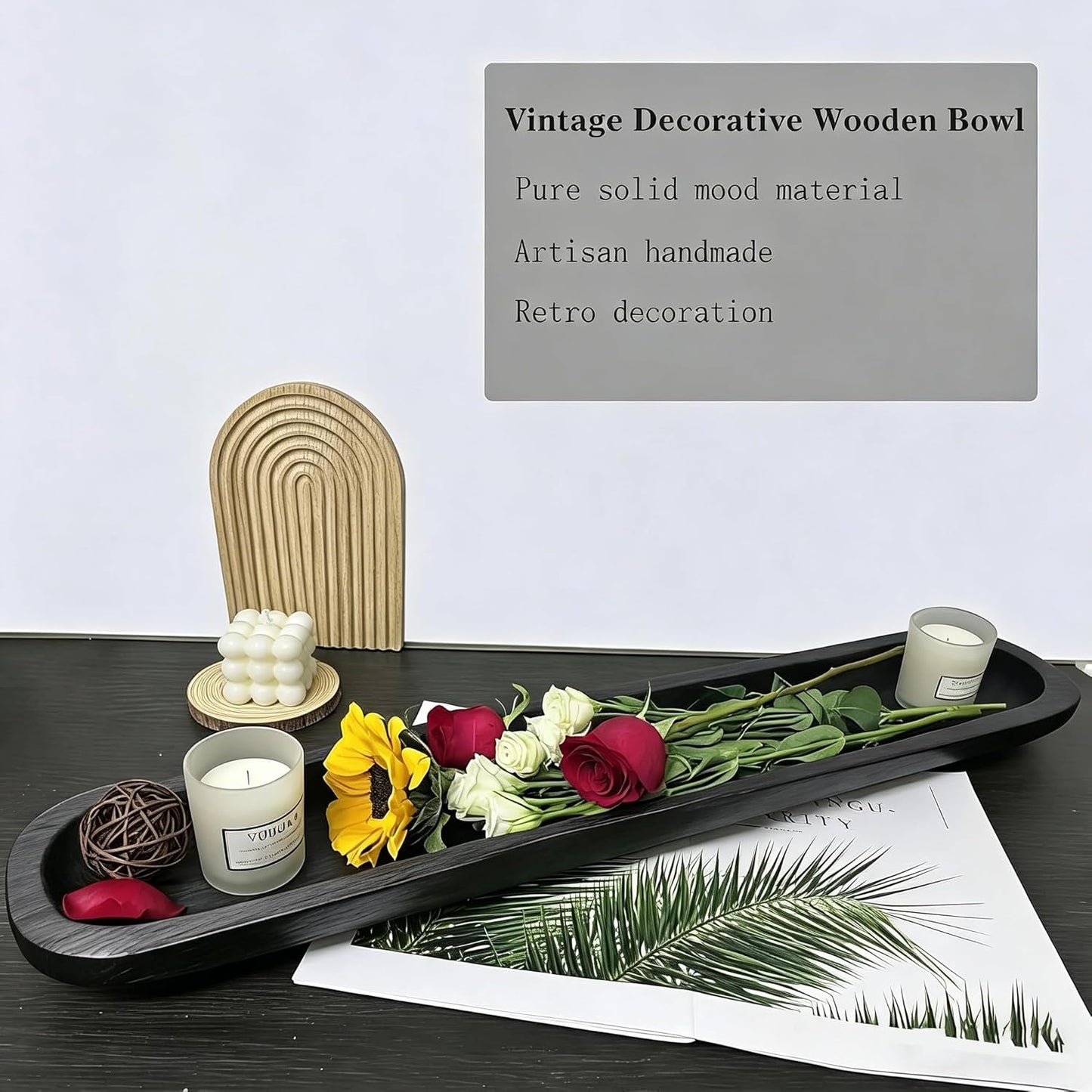 Wooden Dough Bowl Decor / 30inch Black