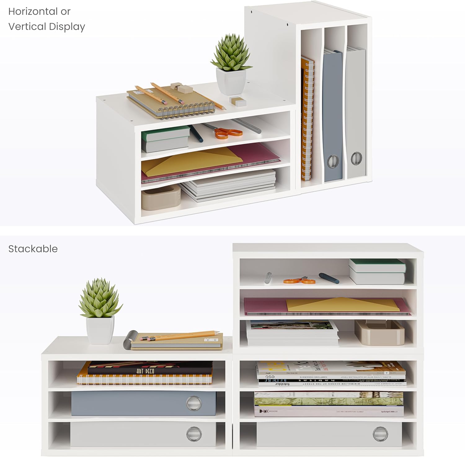Ballucci Paper Organizer, 3-Tier Stackable Wood Desk Organizer, Document File Organizer and Mail Sorter with Adjustable