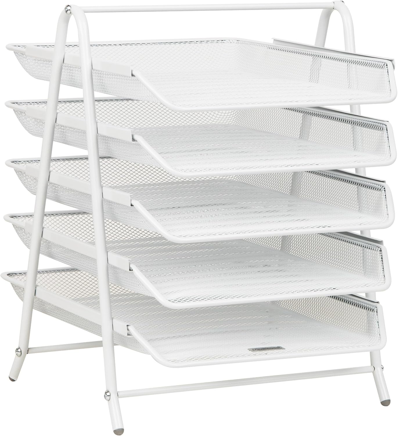 Mind Reader 5-Tier Paper Tray Organizer, White | Vertical Desktop File Storage Rack, Office, Metal Mesh