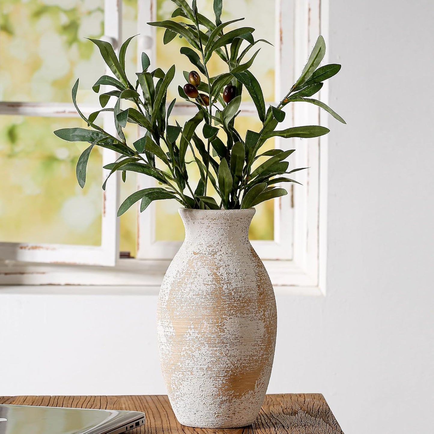 Ceramic Vase / Farmhouse Rustic Pottery Vases / Apricot / White / 11 Inch