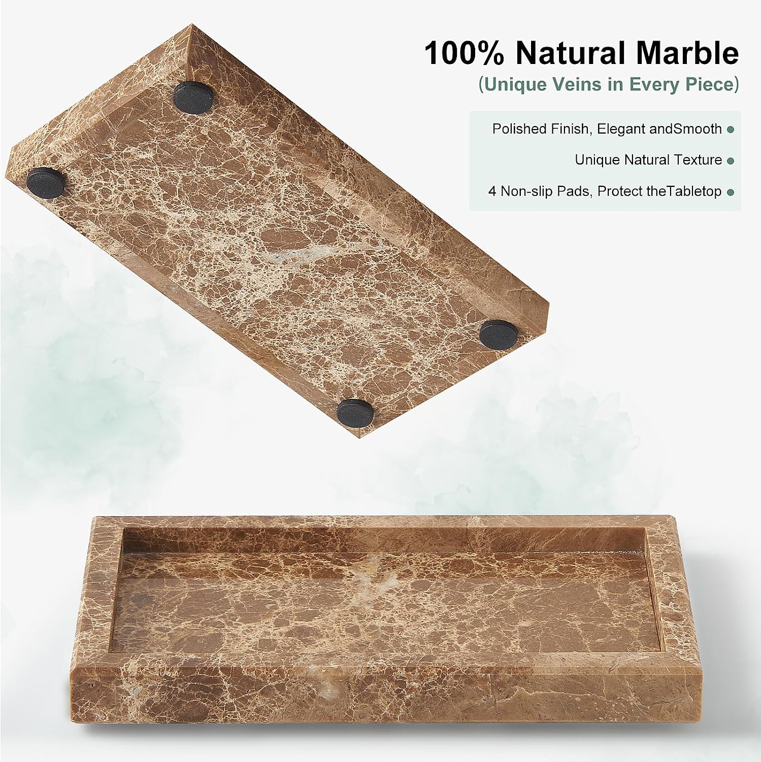Stone Organizer / Natural Small Marble Vanity Tray / Brown Coffee / 7.9 x 4.3 x 0.8
