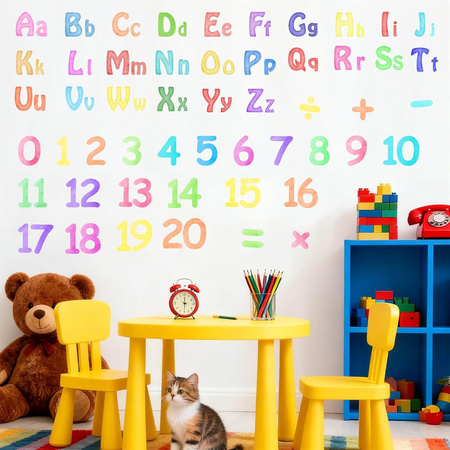 Number Alphabet Wall Decals Letters Wall Decal Alphabet ABC Learning Stickers Colorful / Watercolor