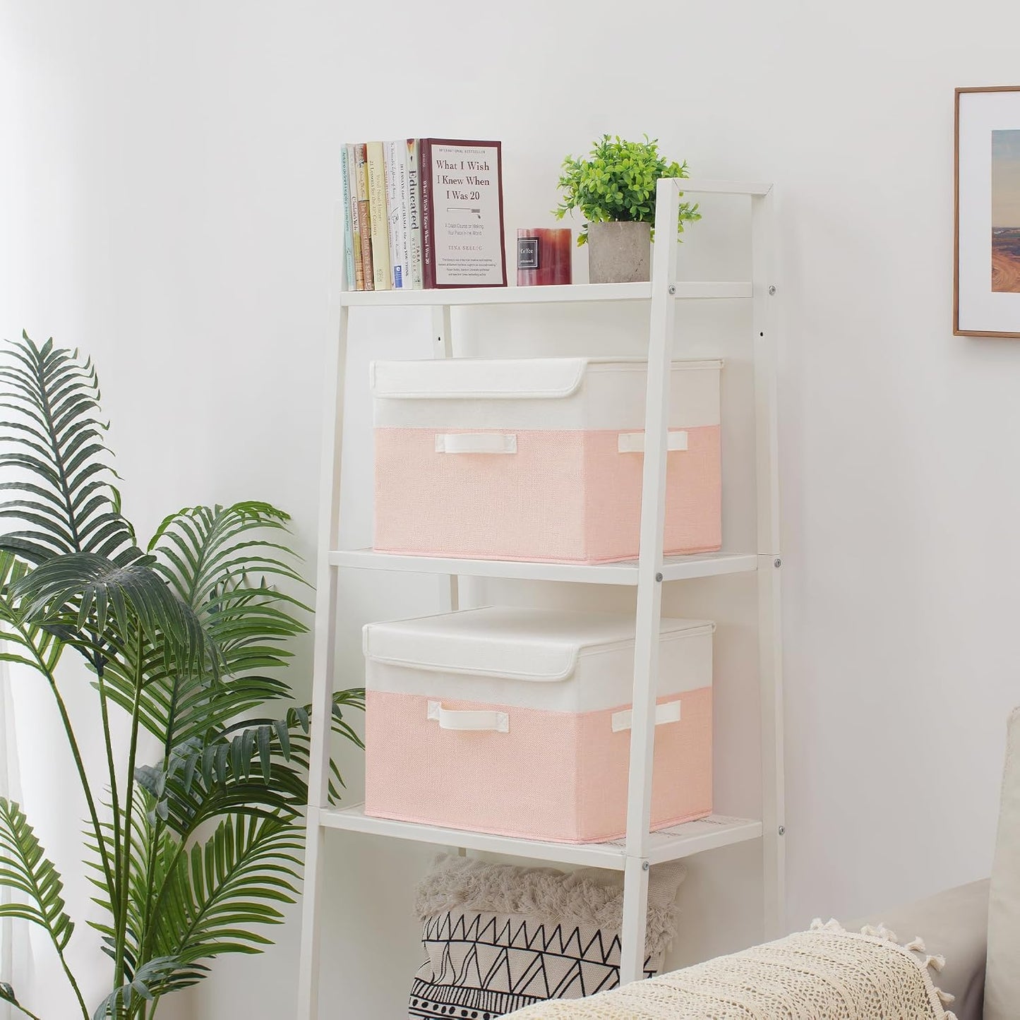 Storage Baskets / Decorative Storage Boxes / White/pink / Large / Set of 2