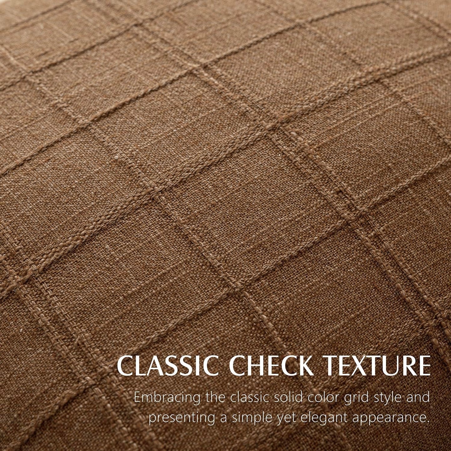 Decorative Linen Check Throw Pillow Covers Neutral Farmhouse / 18 x 18 / Brown Sugar / Set of 2