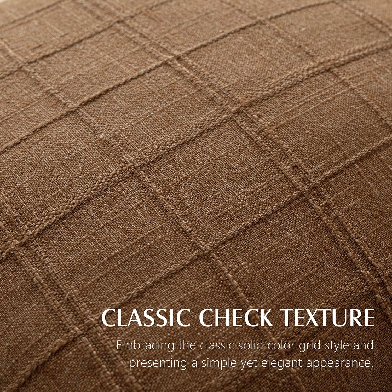 Decorative Linen Check Throw Pillow Covers Neutral Farmhouse / 18 x 18 / Brown Sugar / Set of 2